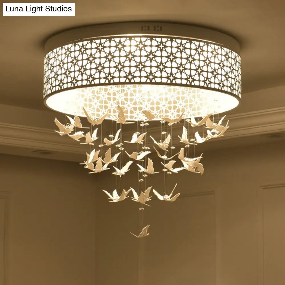 White Angel/Crystal Bead Flush Mount Led Bedroom Light - Simple Metal Design Multiple Sizes