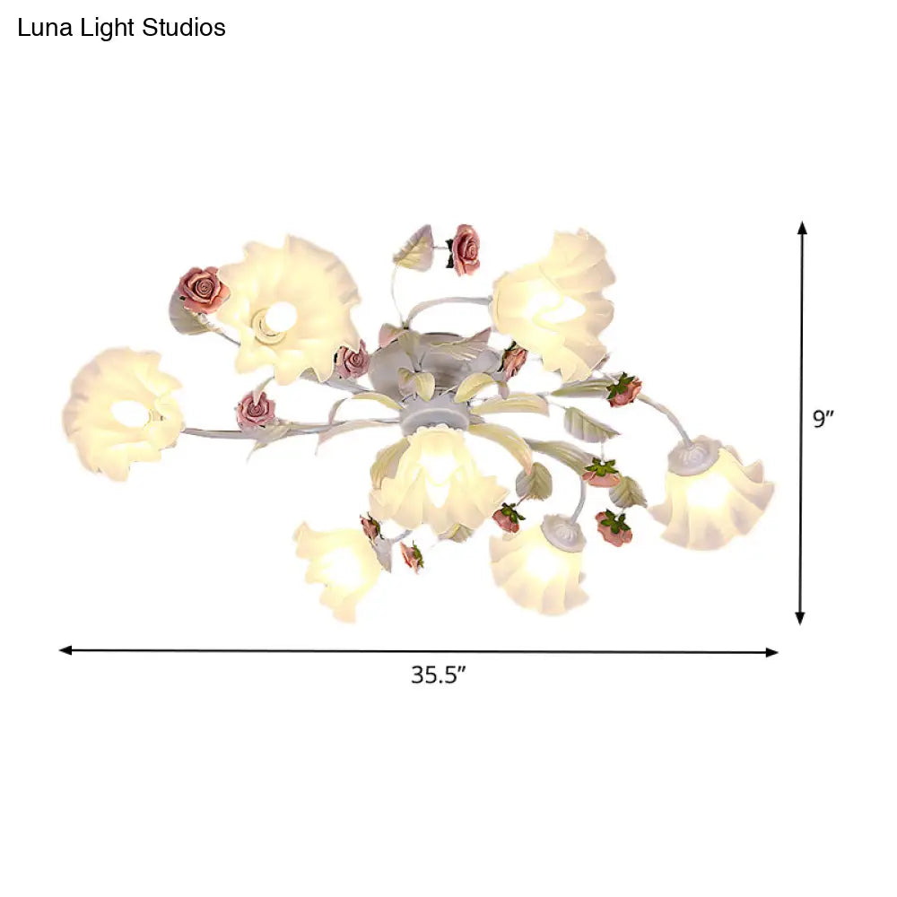 White Ceiling Mount Light Fixture With 4/6/7 Metal Lights - Perfect For Living Room