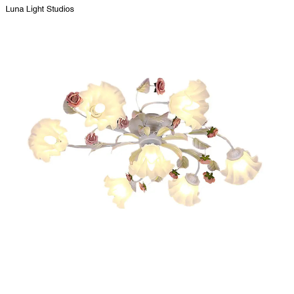 White Ceiling Mount Light Fixture With 4/6/7 Metal Lights - Perfect For Living Room