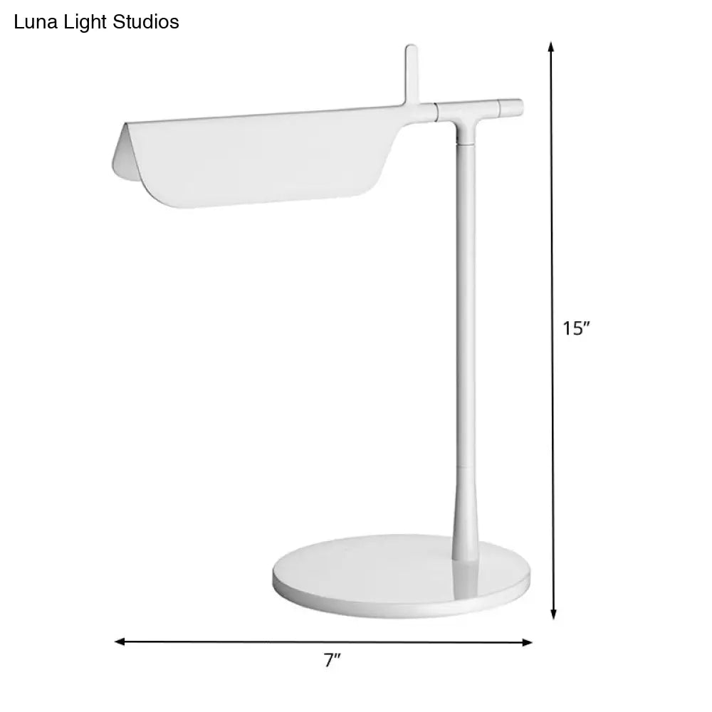 White Contemporary Led Desk Lamp For Bedroom Sleek Triangular Metal Nightstand Light