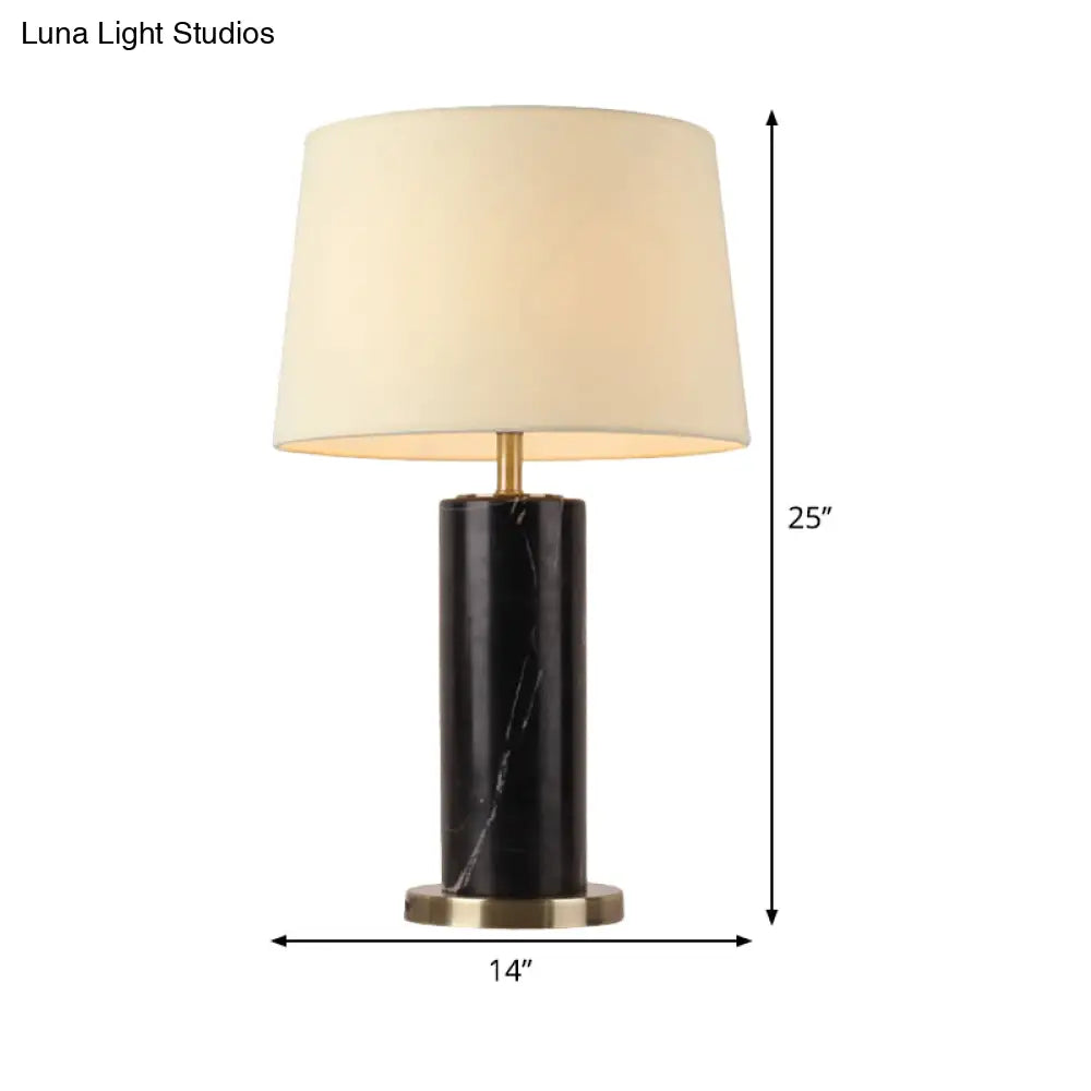 White Contemporary Tapered Drum Nightstand Lamp - Stylish 1-Head Reading Light