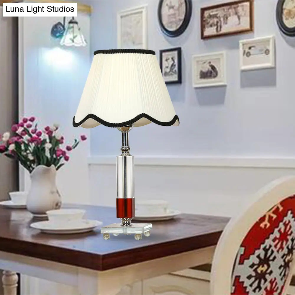 White Crystal Rectangle Nightstand Lamp With Lodge Style - 1 Light Table Fabric Shade