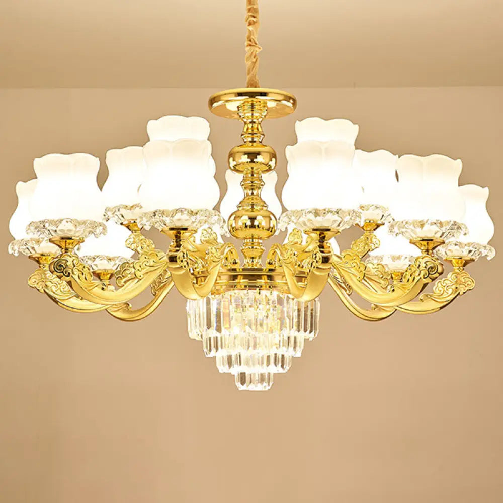 White Glass Modern Blossom Pendulum Light – Gold Living Room Pendant Chandelier 15 /