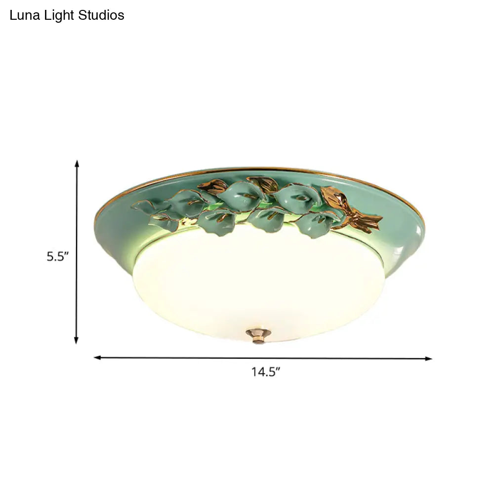 White Led Flush Mount Lighting For Bedroom - Pastoral Bowl Ceiling Fixture (1 Light Metal