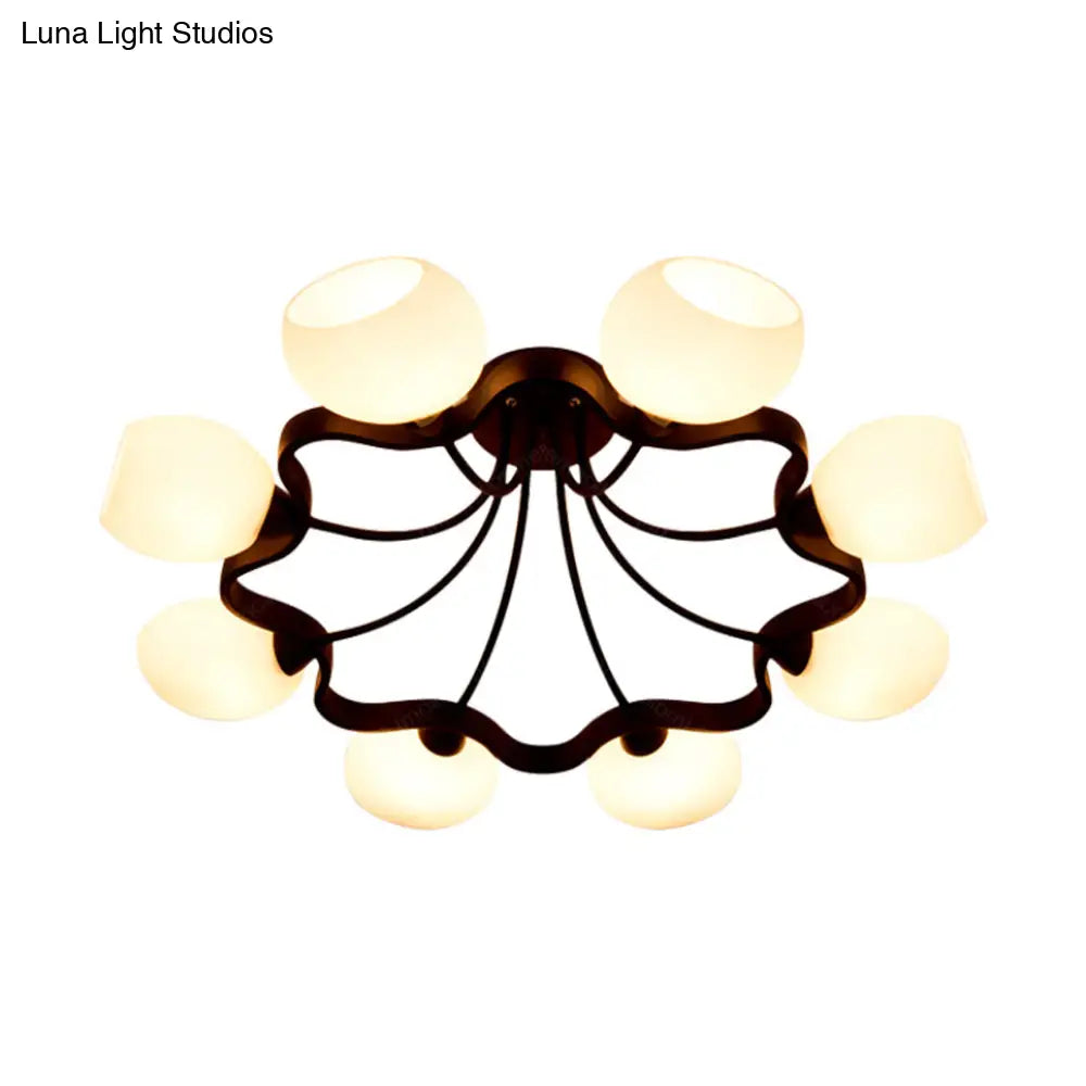 White Orb Shade Semi Flushmount Light - 6/8 Lights Frosted Glass Ceiling Fixture For Hotels