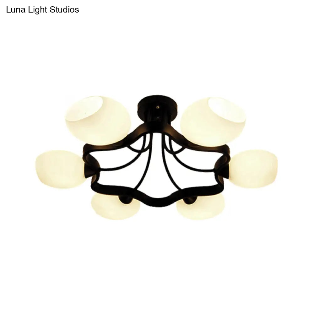 White Orb Shade Semi Flushmount Light - 6/8 Lights Frosted Glass Ceiling Fixture For Hotels