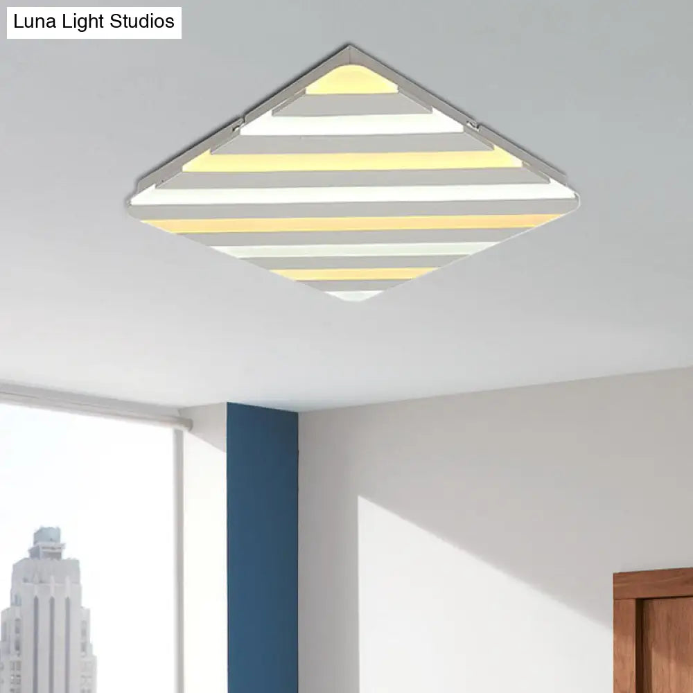 White Stripe Acrylic Flush Ceiling Light With Led Lamp For Dining Room