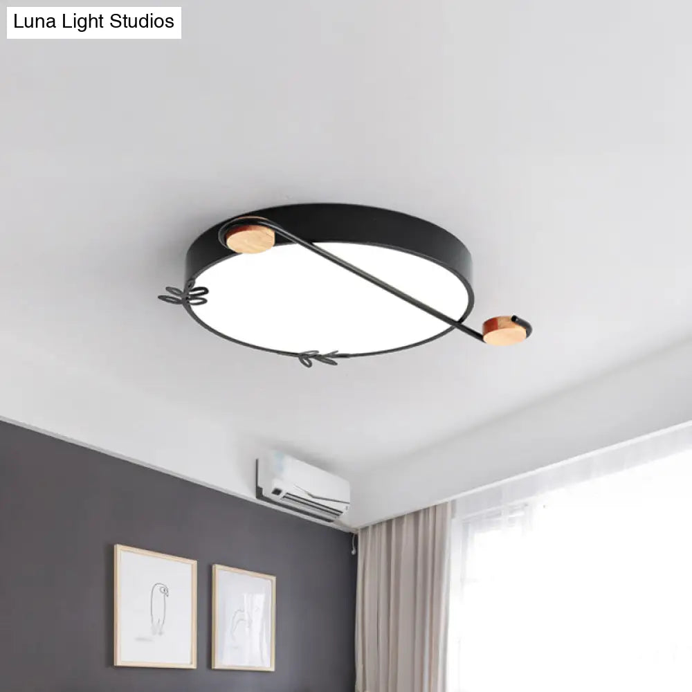 Wide Drum Metallic Flushmount Led Ceiling Light For Bedroom - Simple Black/Grey/White Design