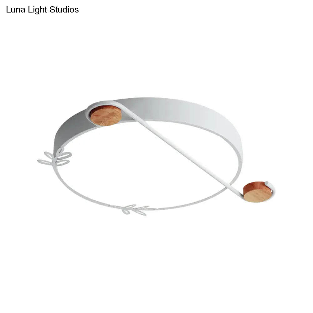 Wide Drum Metallic Flushmount Led Ceiling Light For Bedroom - Simple Black/Grey/White Design