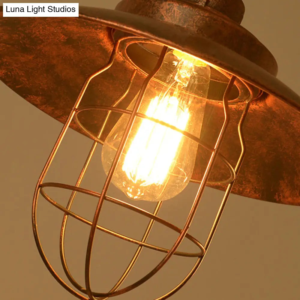 Wire Guard Hanging Light With Pipe Design - 2-Light Weathered Copper Iron Island Lighting
Note: