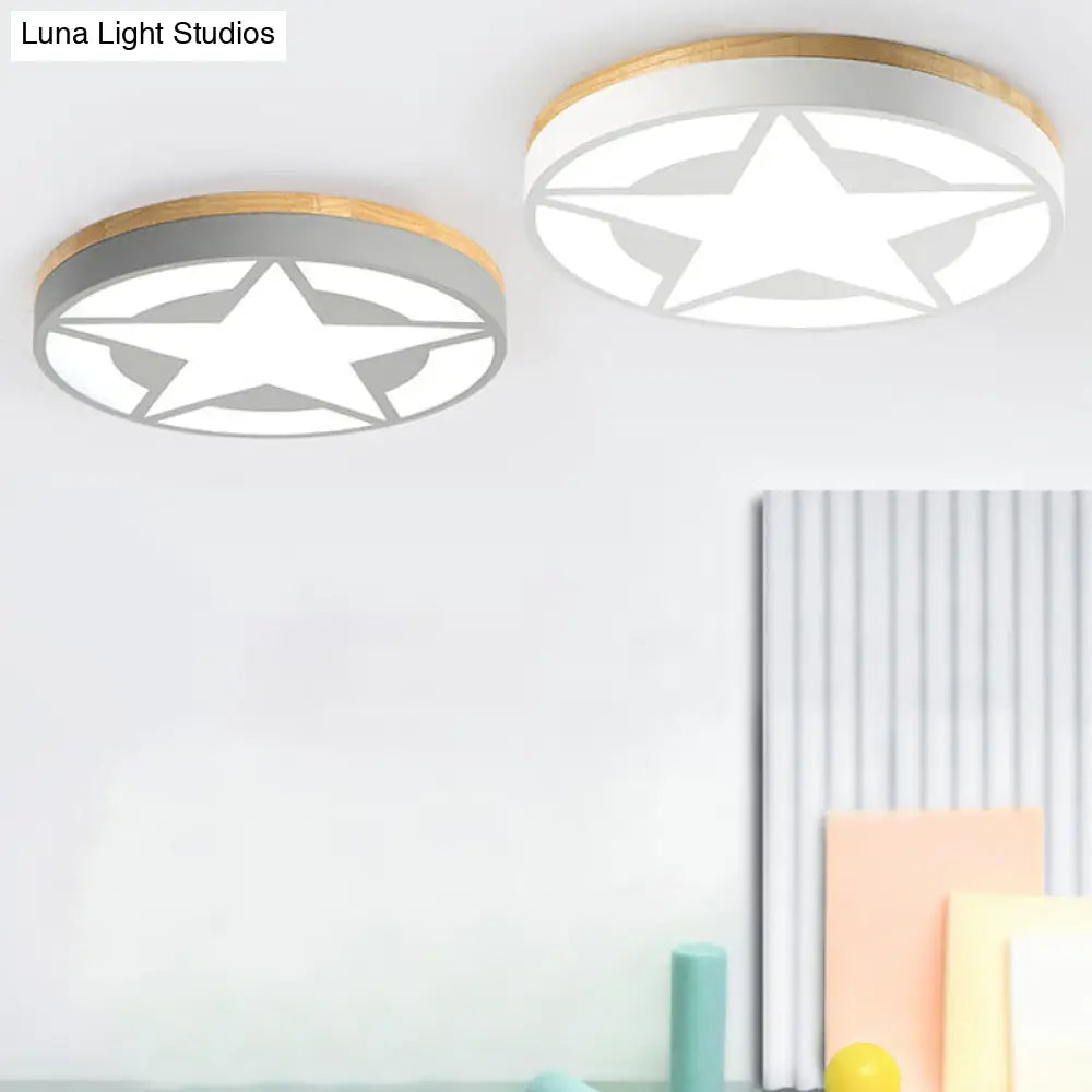 Wood Led Star Flush Mount Ceiling Light With Acrylic Shade For Boys Bedroom – Modern Style