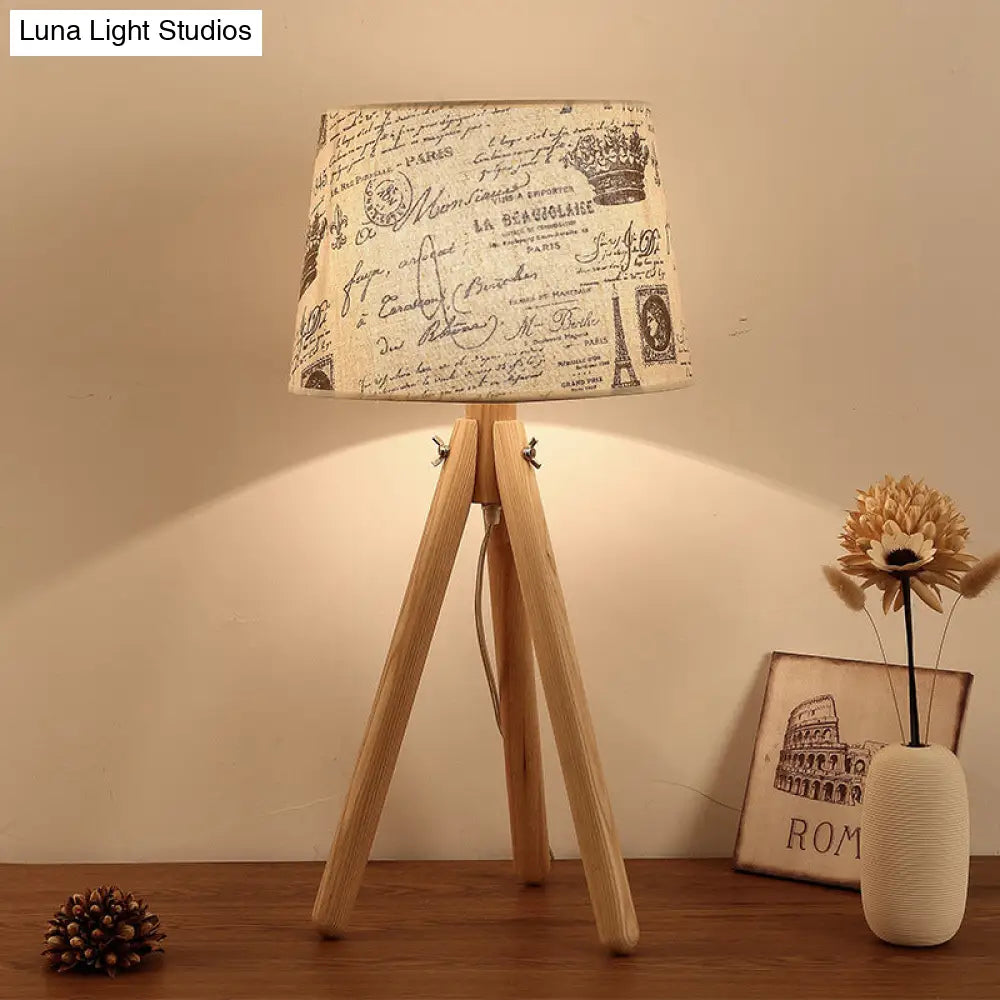 Wooden Conical Desk Lamp With Fabric Shade - Contemporary Task Lighting