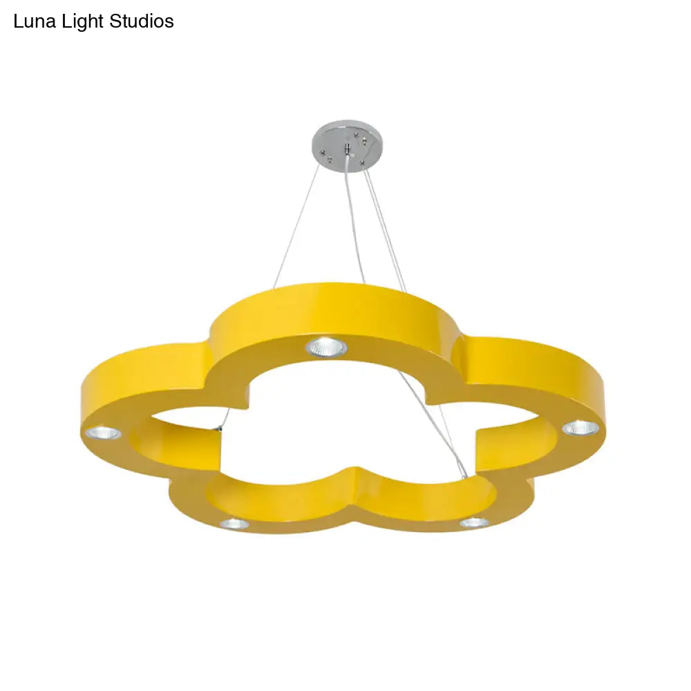 Yellow Flower Led Kids Ceiling Hang Light Fixture With Acrylic Chandelier Shade