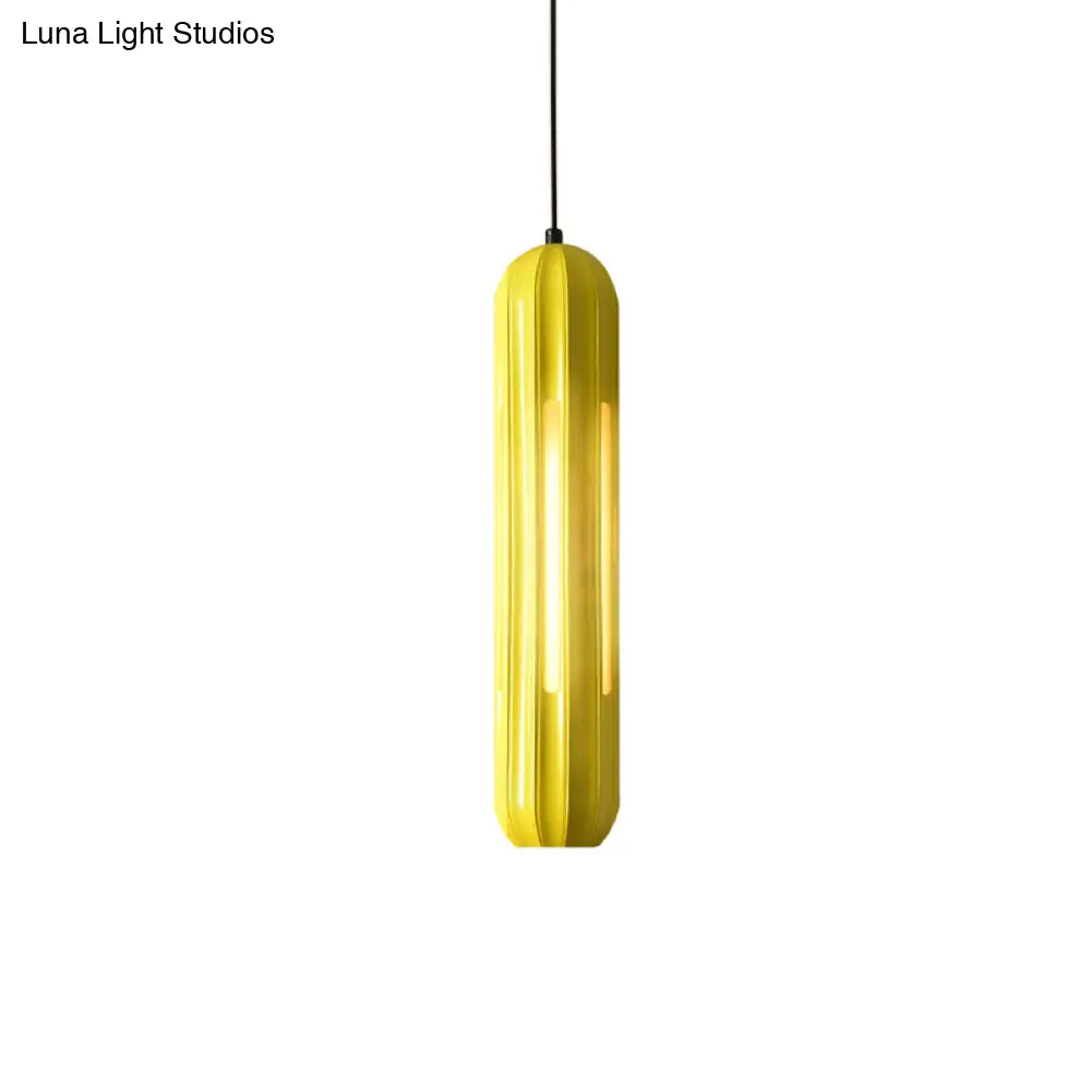 Yellow Resin Macaron Ribbed Pendant Light For Table