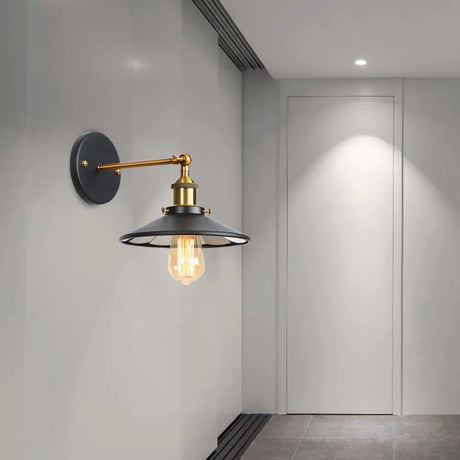 1-Bulb Metal Straight Arm Wall Light In Black And Brass - Dining Room Mounted Fixture / F