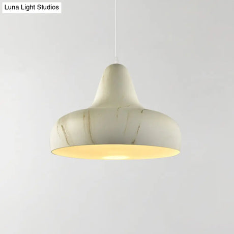 1-Light Aluminum Drop Pendant In White/Coffee/Wood - Hanging Light Fixture For Dining Room