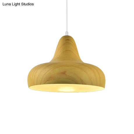 1-Light Aluminum Drop Pendant In White/Coffee/Wood - Hanging Light Fixture For Dining Room