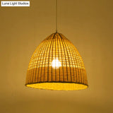 1-Light Asian Bamboo Pendant Ceiling Light: Beige Dining Room Hanging Lamp
