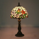 1-Light Baroque Style Stained Art Glass Nightstand Light With Bloom Pattern In Red/Pink For Bedroom