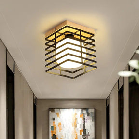 1-Light Black/White Metal Square Flush Mount Pendant Fixture For Corridor Ceiling Black