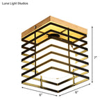 1-Light Black/White Metal Square Flush Mount Pendant Fixture For Corridor Ceiling