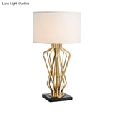 1-Light Black/White Task Table Lamp With Geometric Base For Bedroom