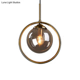 1-Light Glass Ball Pendant Ceiling Fixture with Ring Frame - Post-Modernist Design