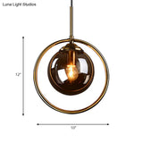 1-Light Glass Ball Pendant Ceiling Fixture with Ring Frame - Post-Modernist Design