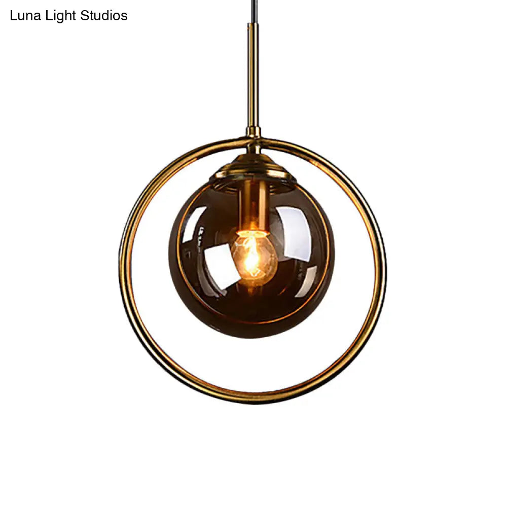 1-Light Glass Ball Pendant Ceiling Fixture with Ring Frame - Post-Modernist Design