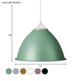 1-Light Industrial Dome Pendant Light In Frosted Green/Yellow For Dining Room - Aluminum Ceiling