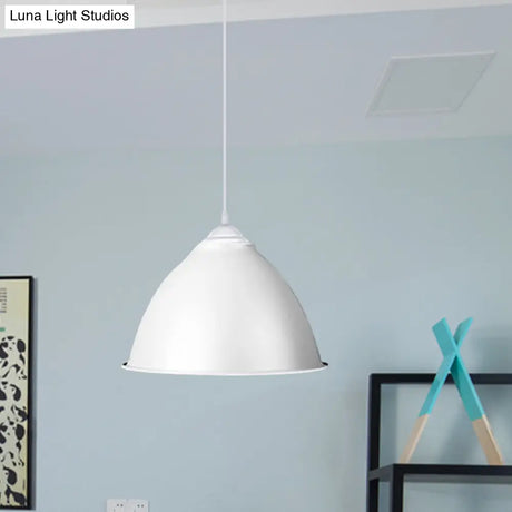 1-Light Industrial Dome Pendant Light In Frosted Green/Yellow For Dining Room - Aluminum Ceiling
