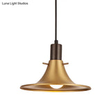 1-Light Industrial Pendant With Brass Finish & Metallic Flared Shade