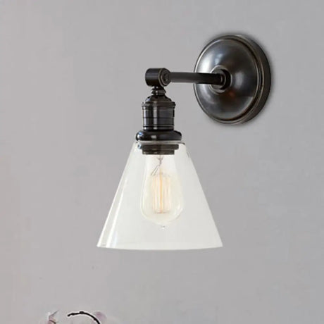 1-Light Metal Sconce With Black/Chrome Globe/Cone For Industrial Bedroom Wall Mounting Black / Cone