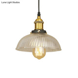 1-Light Ribbed Glass Dome Pendant Ceiling Light For Industrial & Rustic Settings.