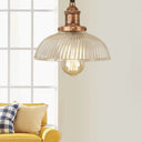 1-Light Ribbed Glass Dome Pendant Ceiling Light For Industrial & Rustic Settings. Rust