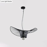 1-Light Rustic Suspension Lamp: Metal Black Trapezoid/Lotus Leaf Design Perfect For Living Room