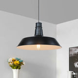 Vintage Barn Pendant Lamp - 10/14 Size 1 Bulb Aluminum Ceiling Fixture In Black/White/Red For Dining