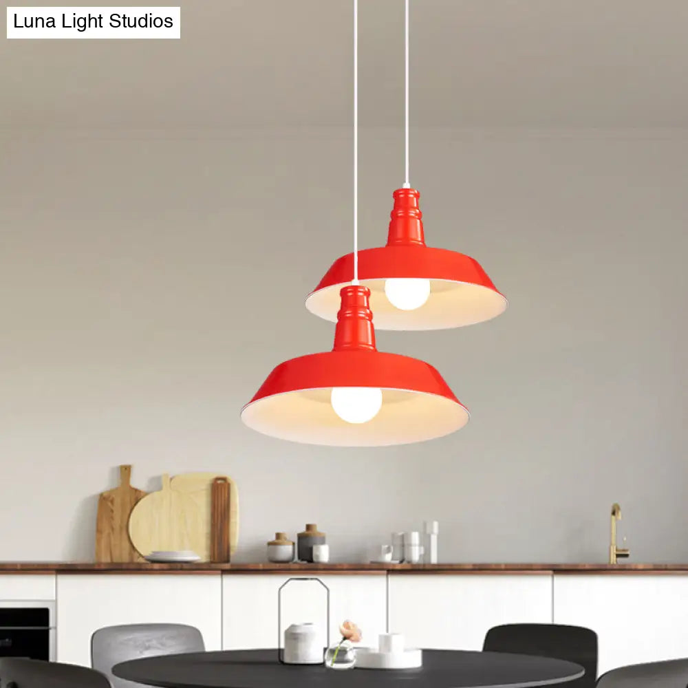 10’/14’ Vintage Barn Pendant Lamp In Black/White/Red - Ceiling Fixture For Dining Room