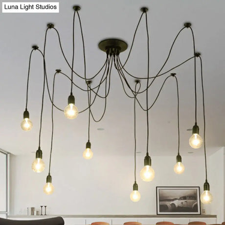 10 Head Black Swag Pendant Lighting Fixture For Hanging Lights With Naked Bulb - Factory Style