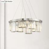 10-Light Chrome Cylinder Ceiling Chandelier With Rectangular-Cut Crystal Hanging Lamp Kit