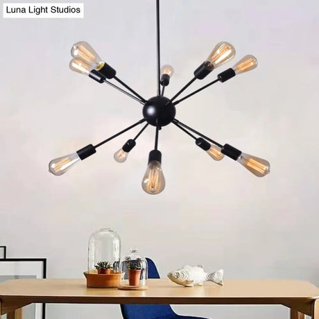 10-Light Vintage Industrial Chandelier For Living Restaurants And Bars In Black