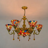 Tiffany Stained Glass Chandelier With Colorful Circle Pattern For Living Room - 7 Light Cone Hanging