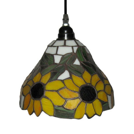 Tiffany-Style Trumpet Hanging Lamp: Yellow Stained Art Glass 1 Head Ceiling Pendant Light