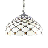 Tiffany Stained Glass Pendant Light With Multicolored Dome For Living Room