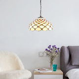 Tiffany Stained Glass Pendant Light With Multicolored Dome For Living Room White