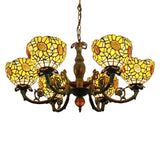 Tiffany Style Stained Glass Sunflower Chandelier With 6 Lights - Bedroom Lighting Beige