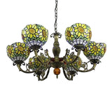 Tiffany Style Stained Glass Sunflower Chandelier With 6 Lights - Bedroom Lighting