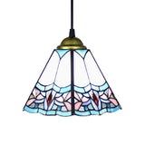 Mediterranean Purplish Blue Stained Glass Pendant Lighting For Bedroom