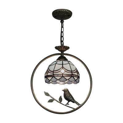 Mediterranean Style Pendant Ceiling Light With Stainless Glass And Brass Ring