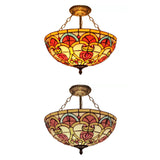 Baroque Style Stained Glass Ceiling Light Semi Flush Mount Fixture For Bedroom